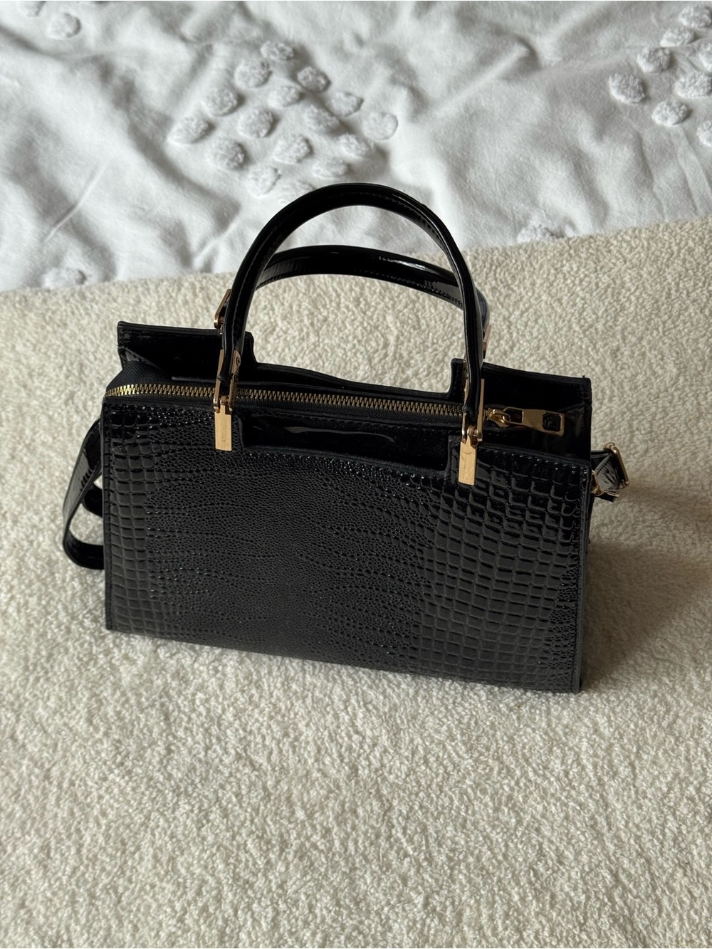 Black Croc-Embossed Top-Handle - Elegant Bag